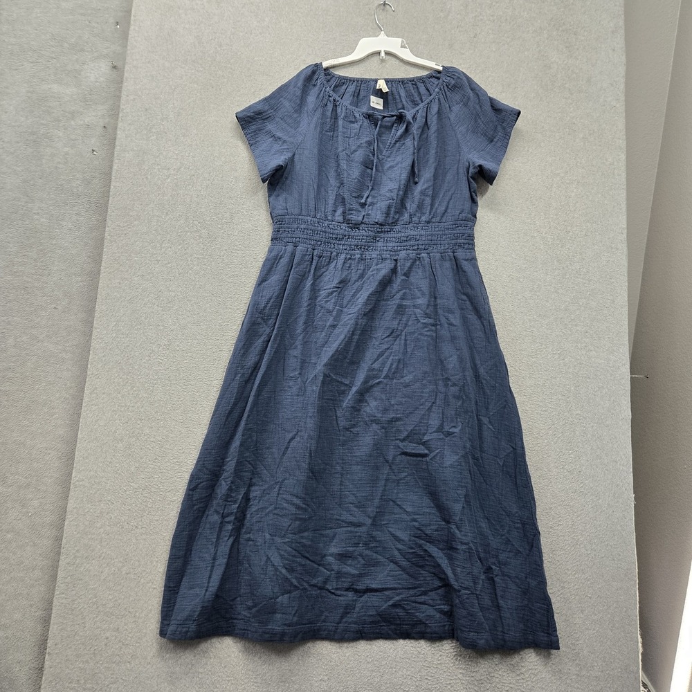 Pact Women Dress XL Blue Organic Cotton Coastal Double Smocked Short Sleeve